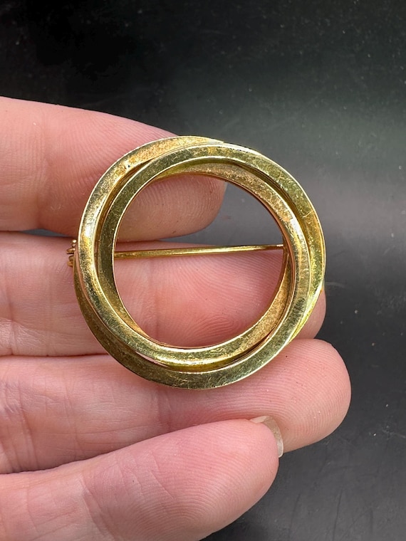 Vintage Italian 18k Gold Circle Modernist Interlocking Circle Brooch Pin