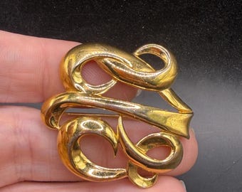 Vintage Gold Tone Abstract Modern Swirl Openwork Spiral Pin by Monet
