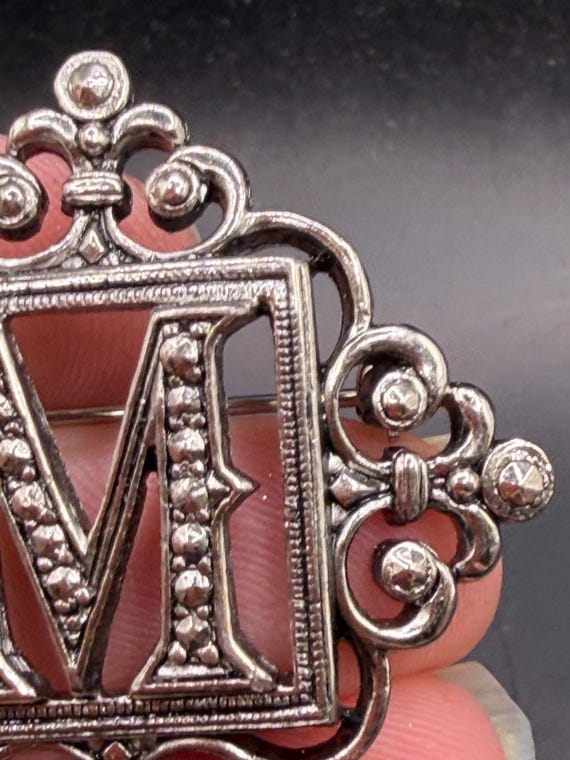 Vintage Silver Tone Scrollwork Monogram Initial M… - image 2