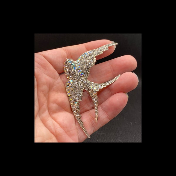 Vintage Rhinestone Swallow Bird Pin large statement piece