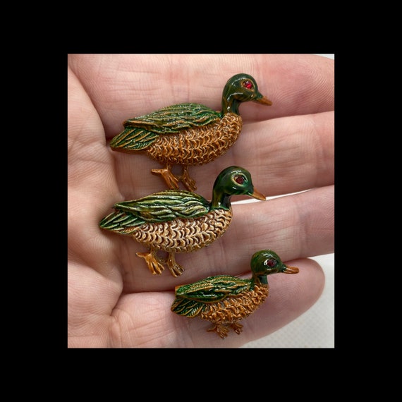 Vintage 1960s Pair of Duck Pins Marked Gerrys Enamel Mallard