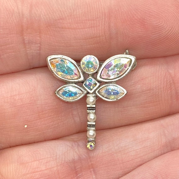 Vintage Dragonfly Pin Faux Pearls by Don Lin - image 1