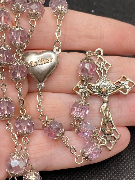 Vintage Rosary with Crucifix with Heart Locket Mother themed