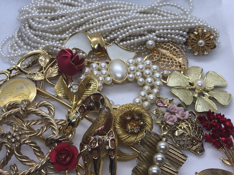 Vintage to Modern Destash Jewelry Lot for Craft Repair Pins Brooches Necklace.