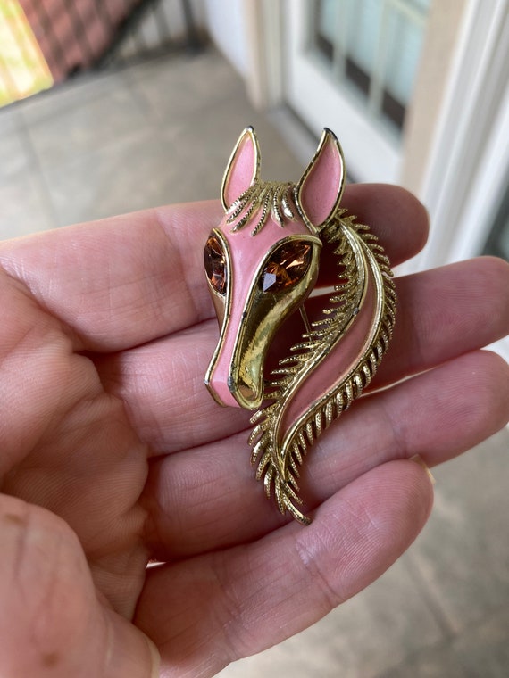 Vintage Horse Pin Punk Rhinestones