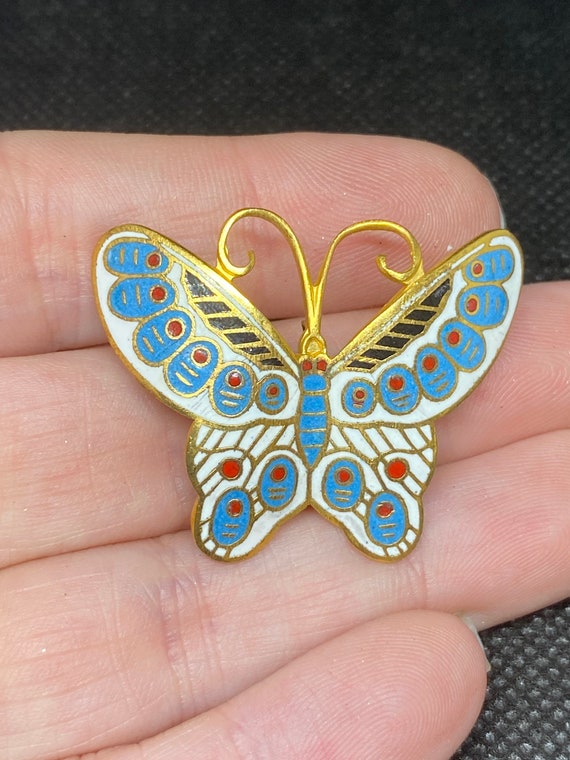 Spanish Damascene Style Butterfly Pin or Pendant