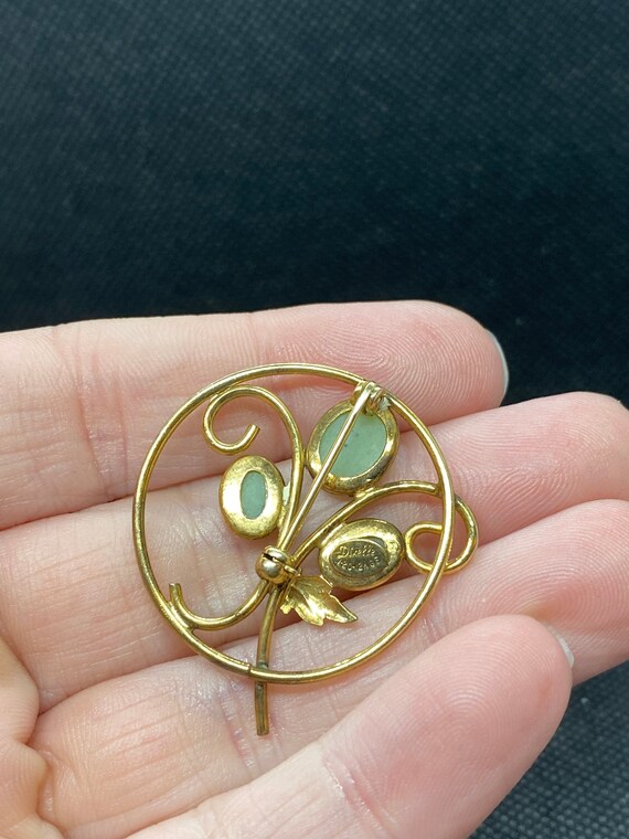 Vintage Art Nouveau Gold Filled Leaf Pin with sto… - image 3