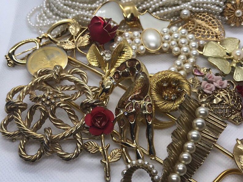 Vintage to Modern Destash Jewelry Lot for Craft Repair Pins Brooches Necklace.