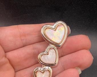 Vintage Silver Tone Triple Heart Enamel Pin by Monet