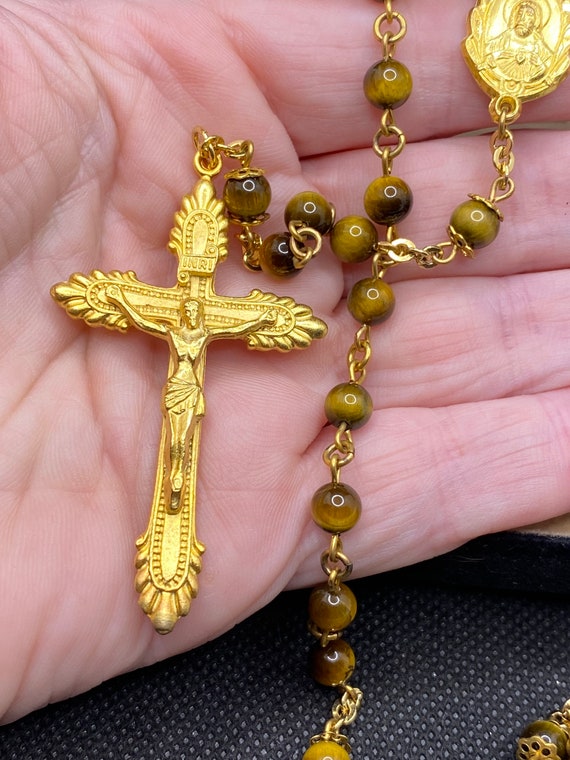 Vintage Creed Rosary with Crucifix Tigers eye bead