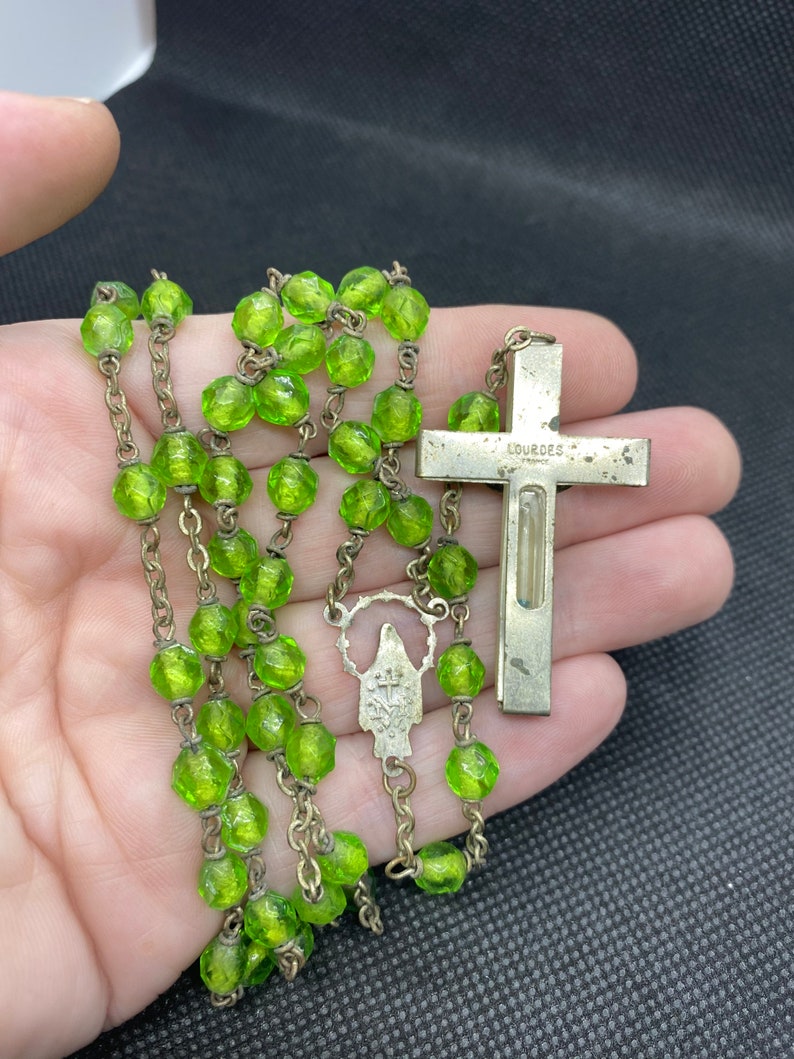 Vintage Green Rosary with Crucifix made in France