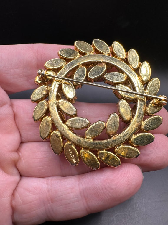 Vintage Weiss Caramel Amber Color Circle Rhinestone P… Gem