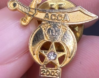 Vintage Gold Tone Crescent Moon Star Shriner Freemason Pin