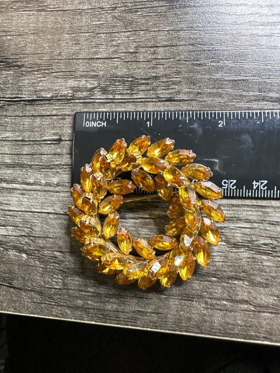 Vintage Weiss Caramel Amber Color Circle Rhinestone P… Gem