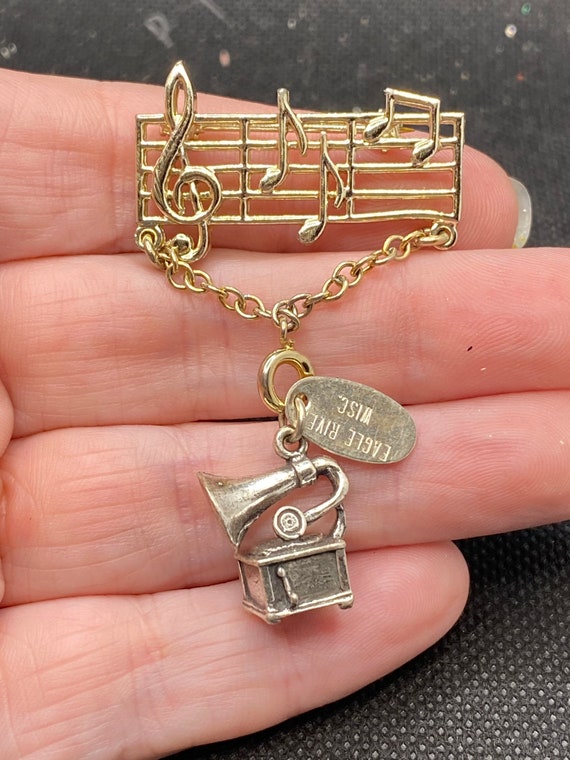 Vintage Sterling Silver Music Notes with Gramophon