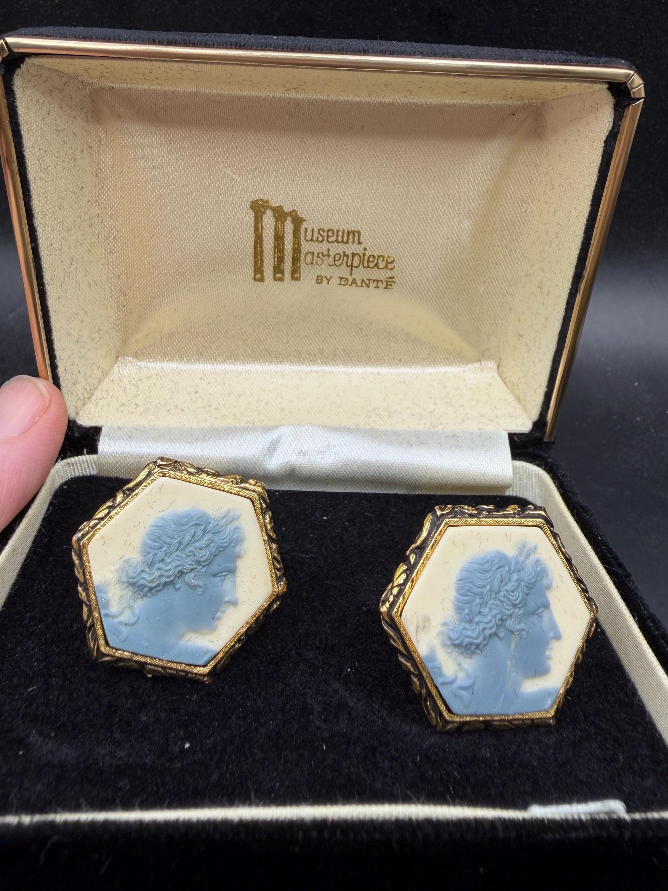 Vintage Dante Apollo Cufflinks: Greek Mythology Incolay Stone Museum Cufflinks