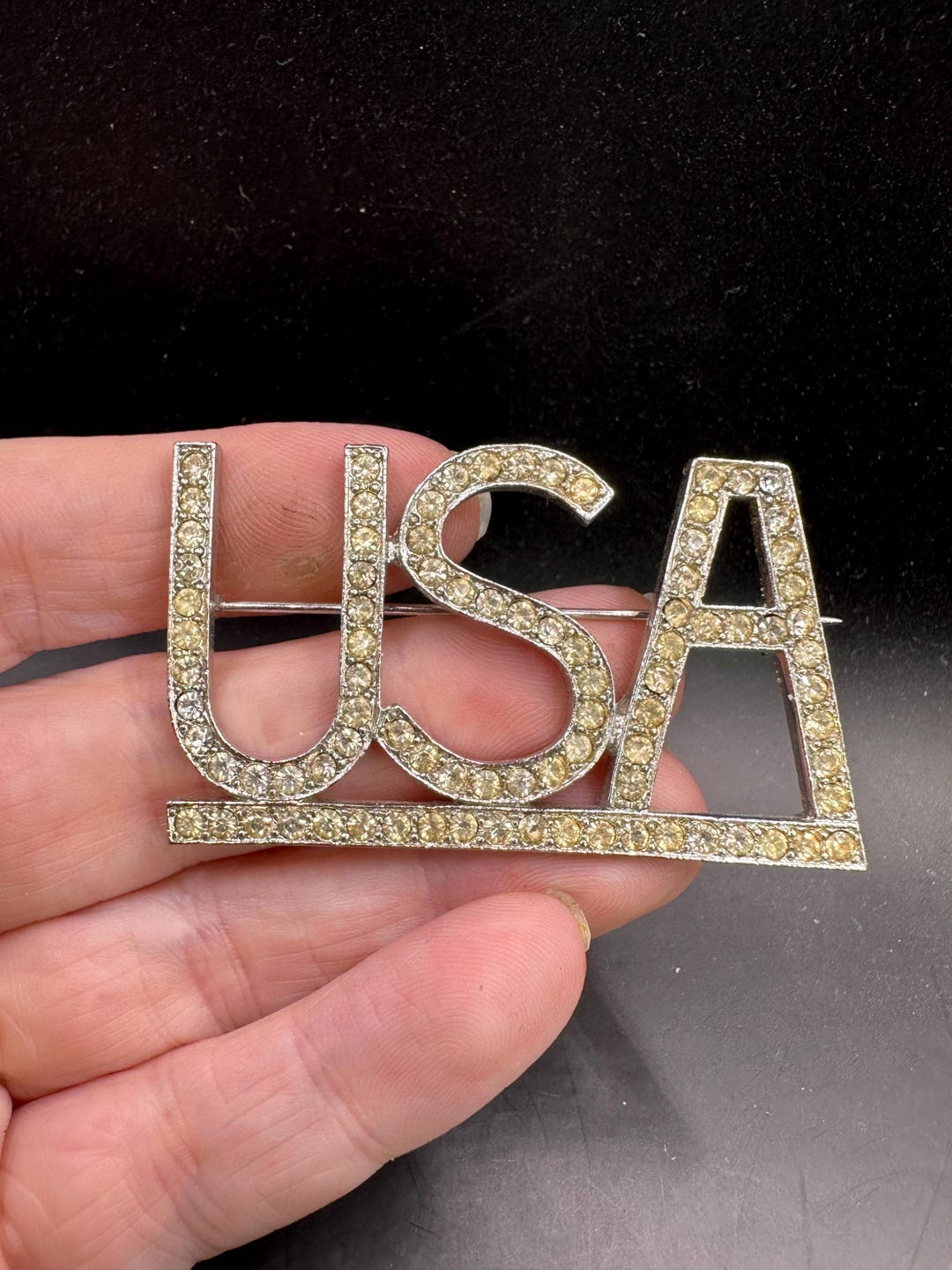 Vintage Patriotic Rhinestone American USA Pin - Etsy