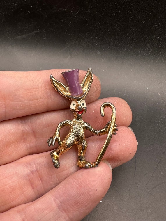 Vintage Mad Hatter Style Bunny Rabbit Pin - image 1