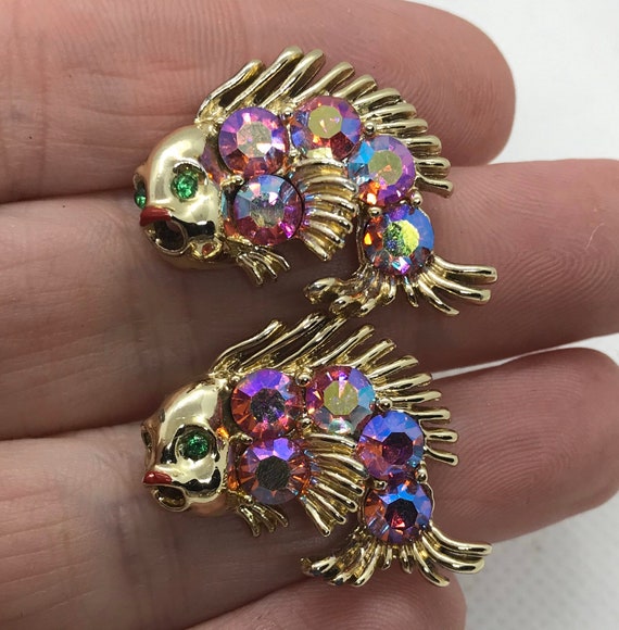 Vintage Fish Scatter Pins with Rhinestone Accents