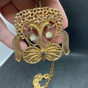 Vintage Necklace Dog Rhinestone Eyes Motion necklace