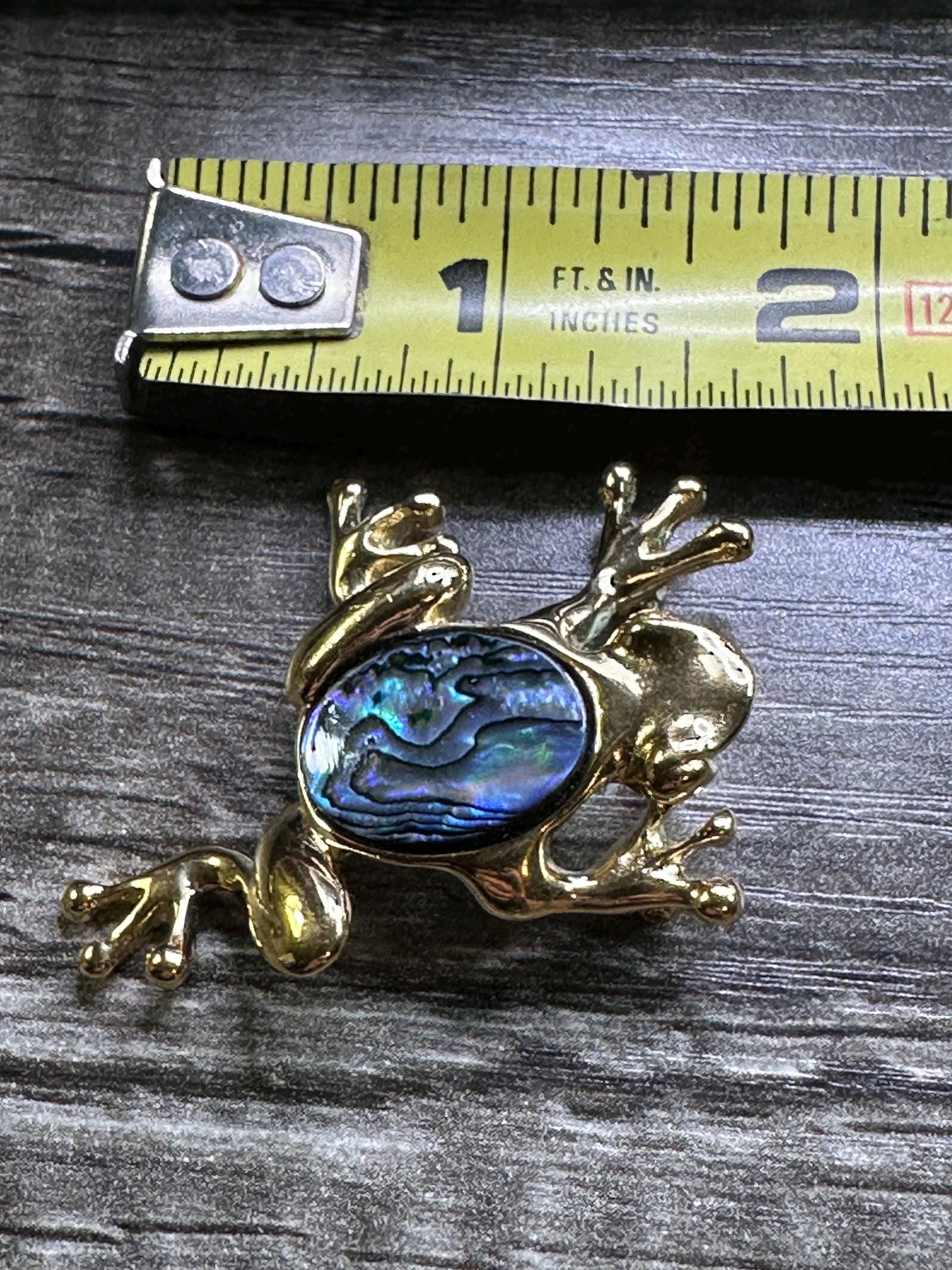 Vintage 22KT GOLD PLATED Vintage Ariki Paua Shell Frog Brooch New
