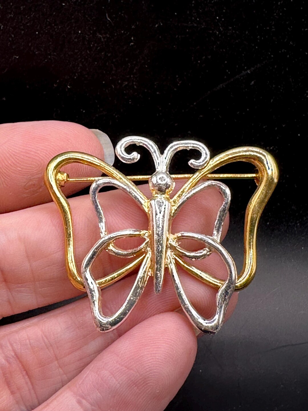 Vintage Mixed Metal Openwork Butterfly Pin - Etsy