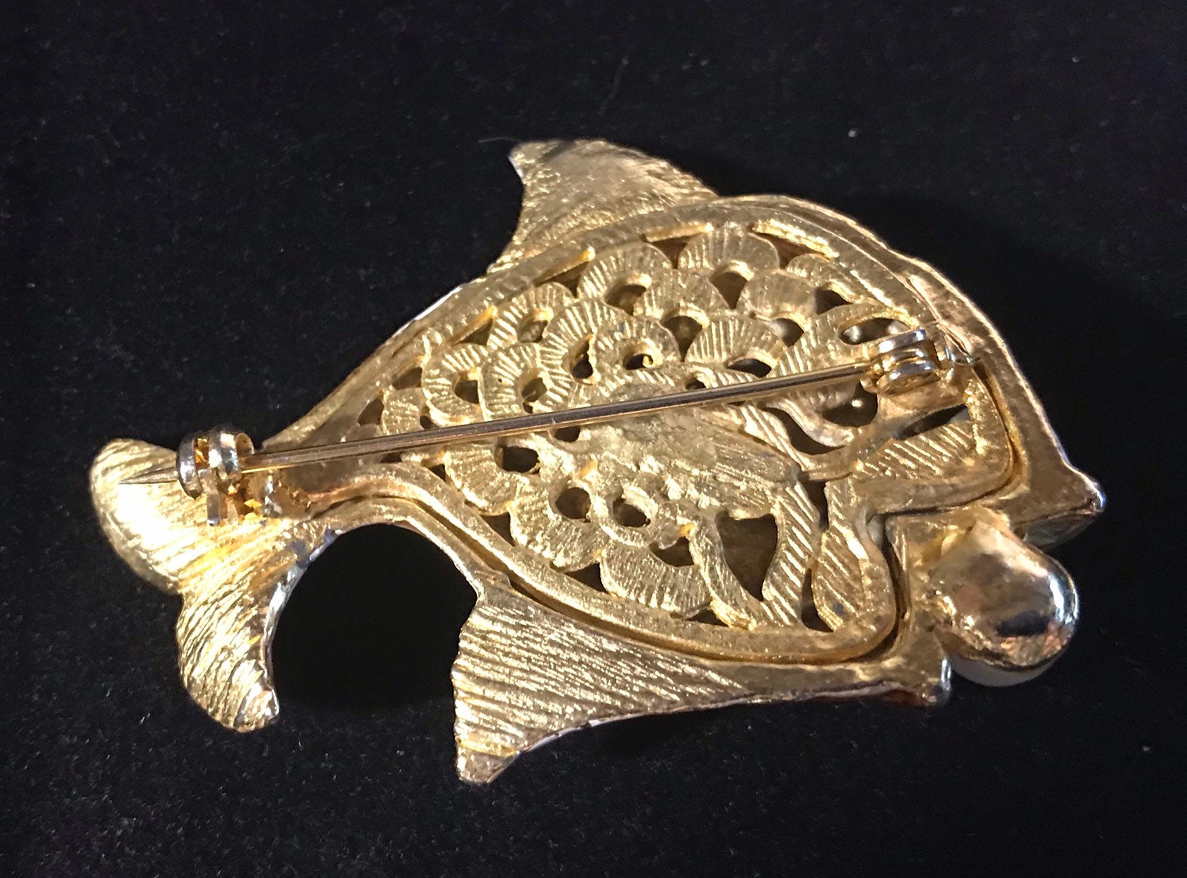 Enamel Fish Pin with Rhinestone and Faux Pearl Accent | Etsy