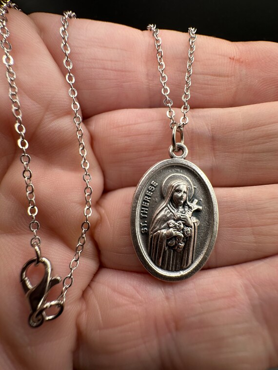 Vintage Religious Necklace with Medal Catholic Sa… - image 1