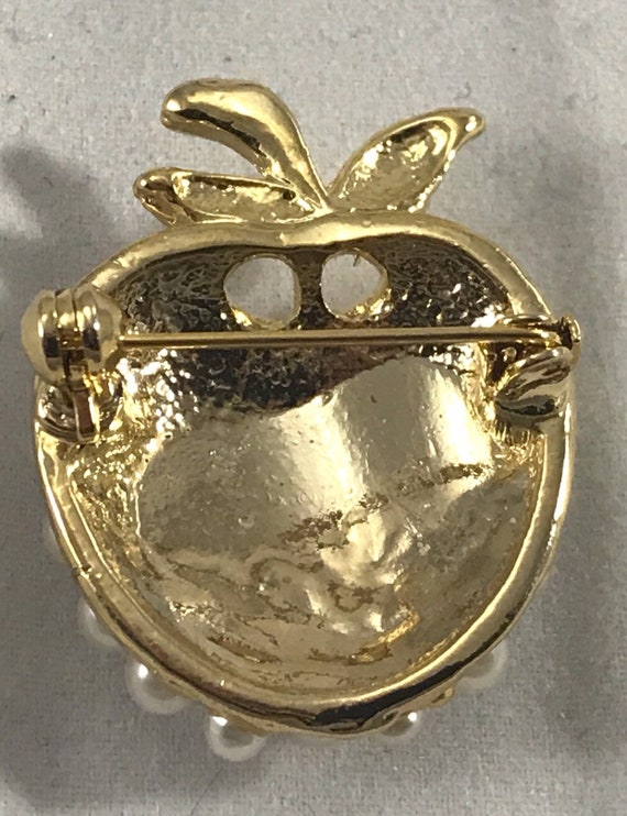 vintage Apple Pin with Faux Pearls - image 3