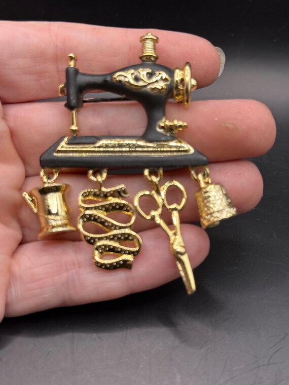 Vintage  Sewing Machine Pin with Dangles by Danec… - image 2