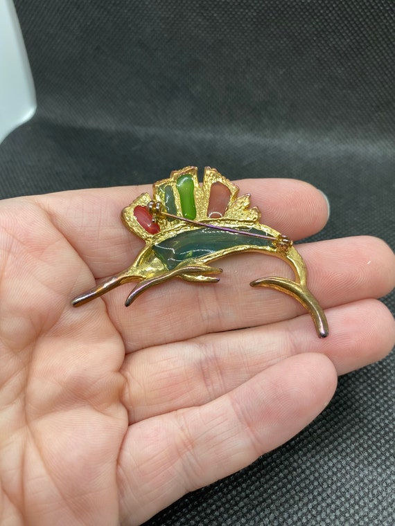 Vintage Stained glass Swordfish Sailfish Pin View 3