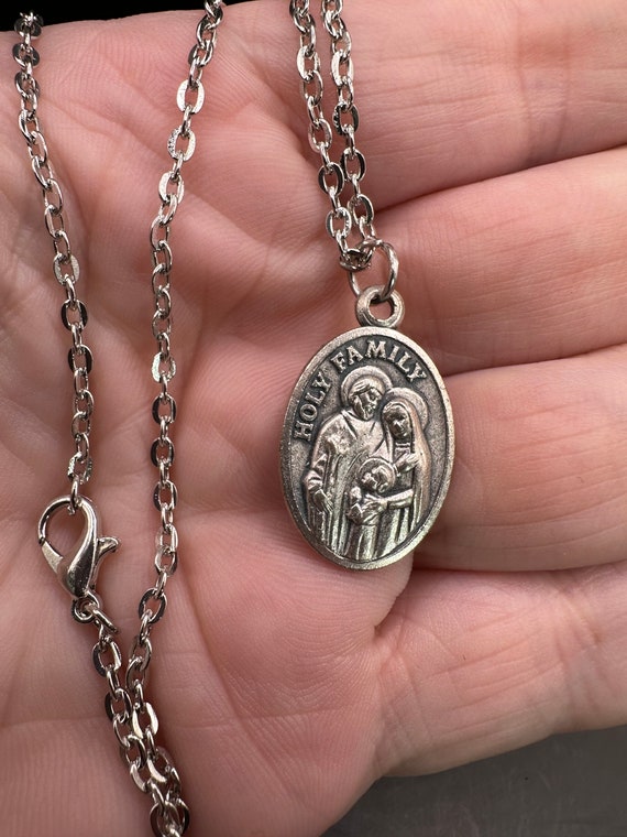 Vintage Holy Family Religious Medal Necklace - image 1