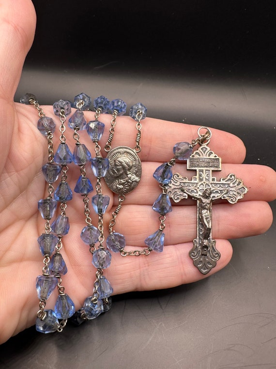 Vintage Crucifix Rosary with Beads, rose beads an… - image 1