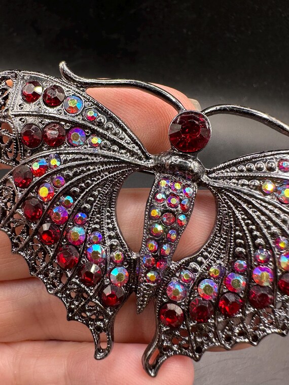 Vintage Large Statement Piece Red Rhinestone Butt… - image 4