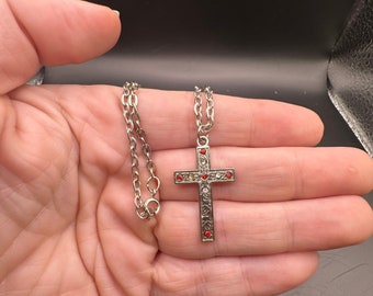 Vintage Rhinestone Cross Necklace