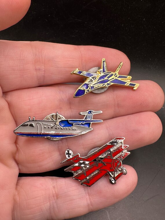 Vintage Trio of Enamel Airplane Plane Pins