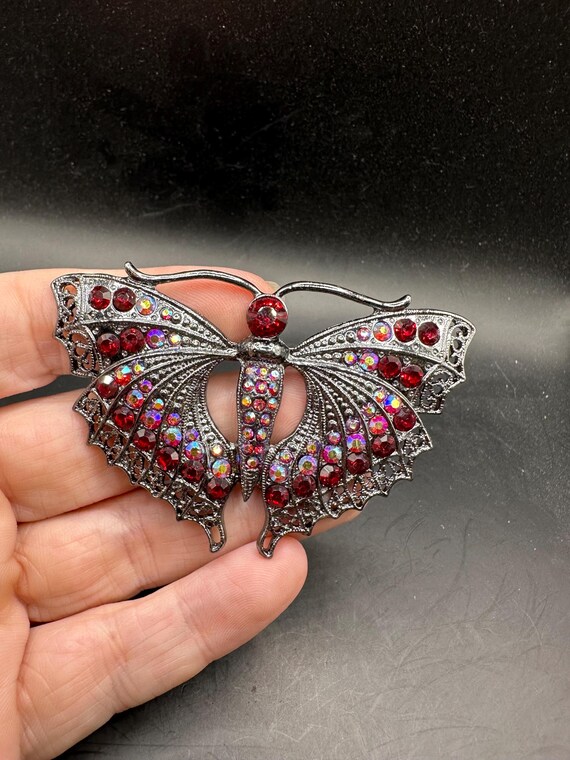 Vintage Large Statement Piece Red Rhinestone Butt… - image 6