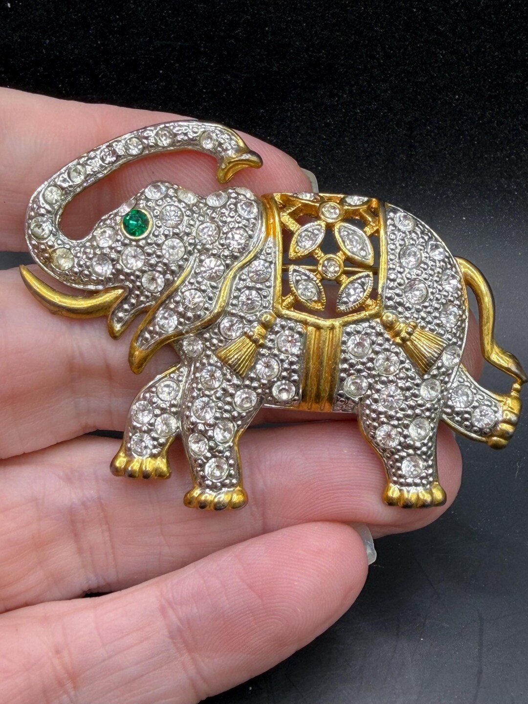 Vintage Gold Tone Rhinestone Elephant Pin - Etsy