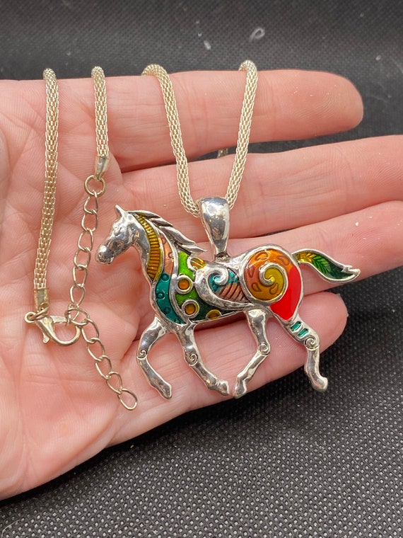 Vintage Colorful Horse Necklace - image 1