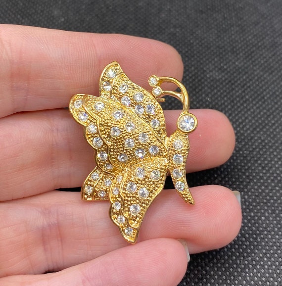 Vintage Rhinestone Butterfly Pin by Roman - image 1