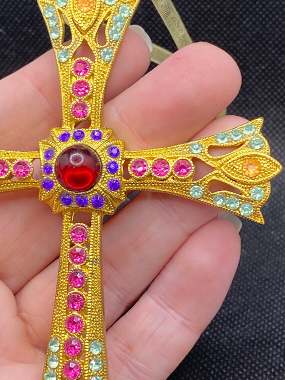 Vintage Rhinestone Cross Large Statement Piece - image 4