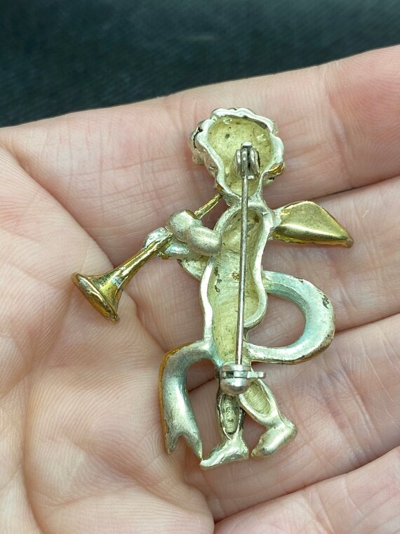 Vintage Cherub Angel with Horn pin - image 2