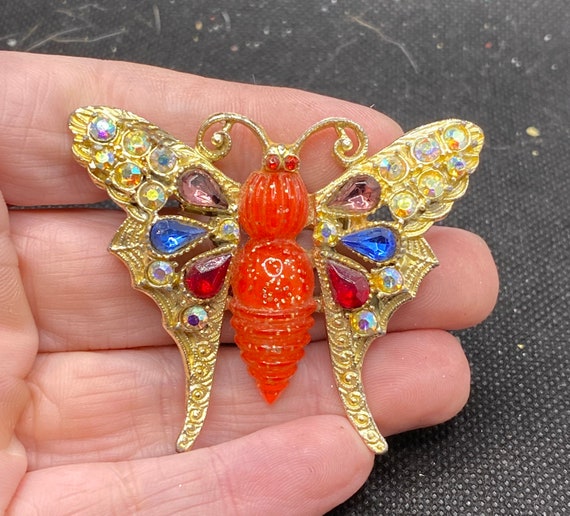 Statement Piece Vintage Butterfly Rhinestones Pin - image 1