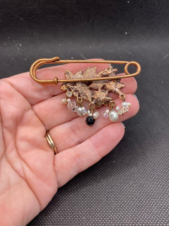 Vintage Floral Enamel Safety Pin Shawl Pin - image 2