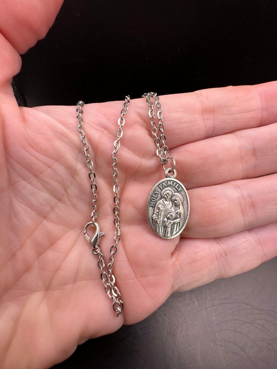Vintage Holy Family Religious Medal Necklace - image 2