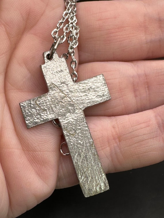 Vintage Cross Crucifix Pendant Painted Necklace - image 3