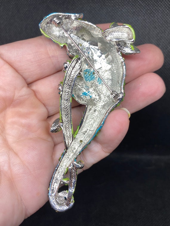 Vintage Rhinestone Veiled Chameleon Pin large sta… - image 3