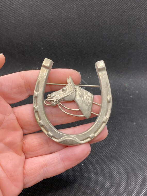 Vintage Horse Lucky Horseshoe Pin Large Statement Piece Etsy