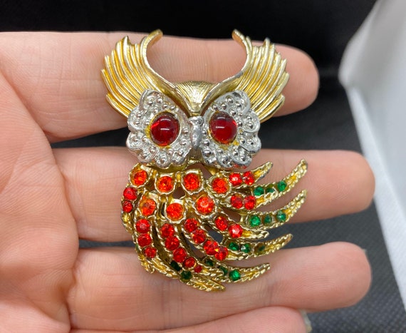 Vintage Owl Rhinestone Pin - image 1