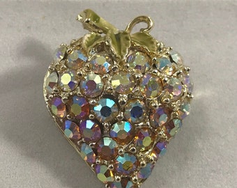 Vintage Strawberry Pin with Enamel and Rhinestones